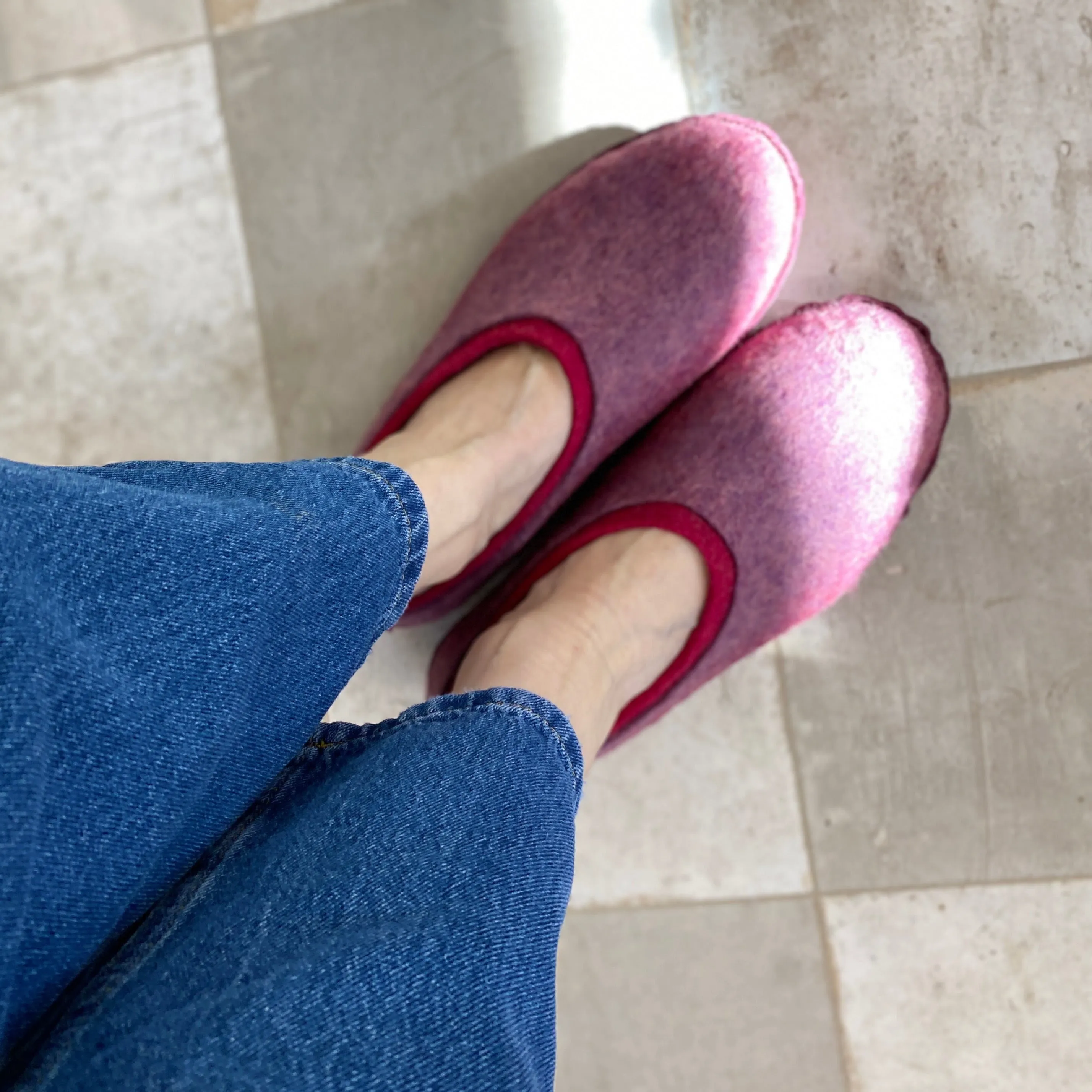 2in1 Lavender/Dark Pink | Felted Wool House Slippers for Women