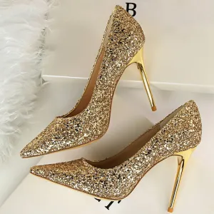 Amozae-2024 Women 7cm 9.5cm High Heels Sequins Glitter Luxury Designer Pumps Plus Size 43 Wedding Bridal Gold Valentine Scarpins Shoes