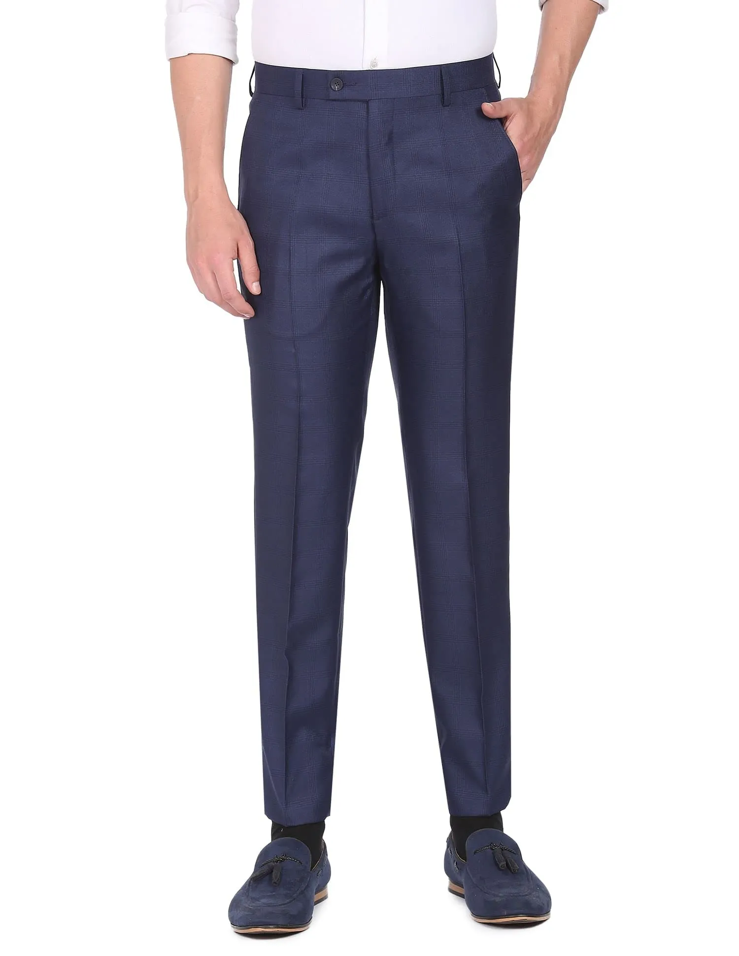 Arrow Dark Blue Checkered Formal Trouser (ARADOTR2722_30)