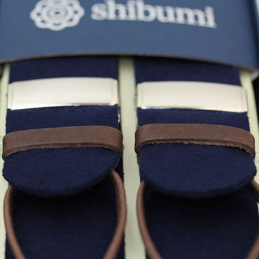 Boxcloth Braces - Navy / Brown Leather