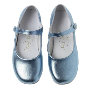 Button Strap Slippers, Blue Metallic