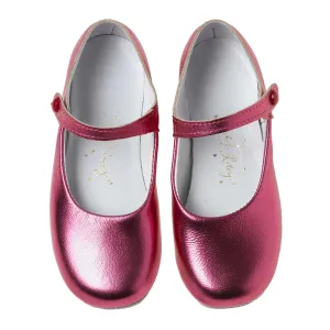 Button Strap Slippers, Fuschia Metallic