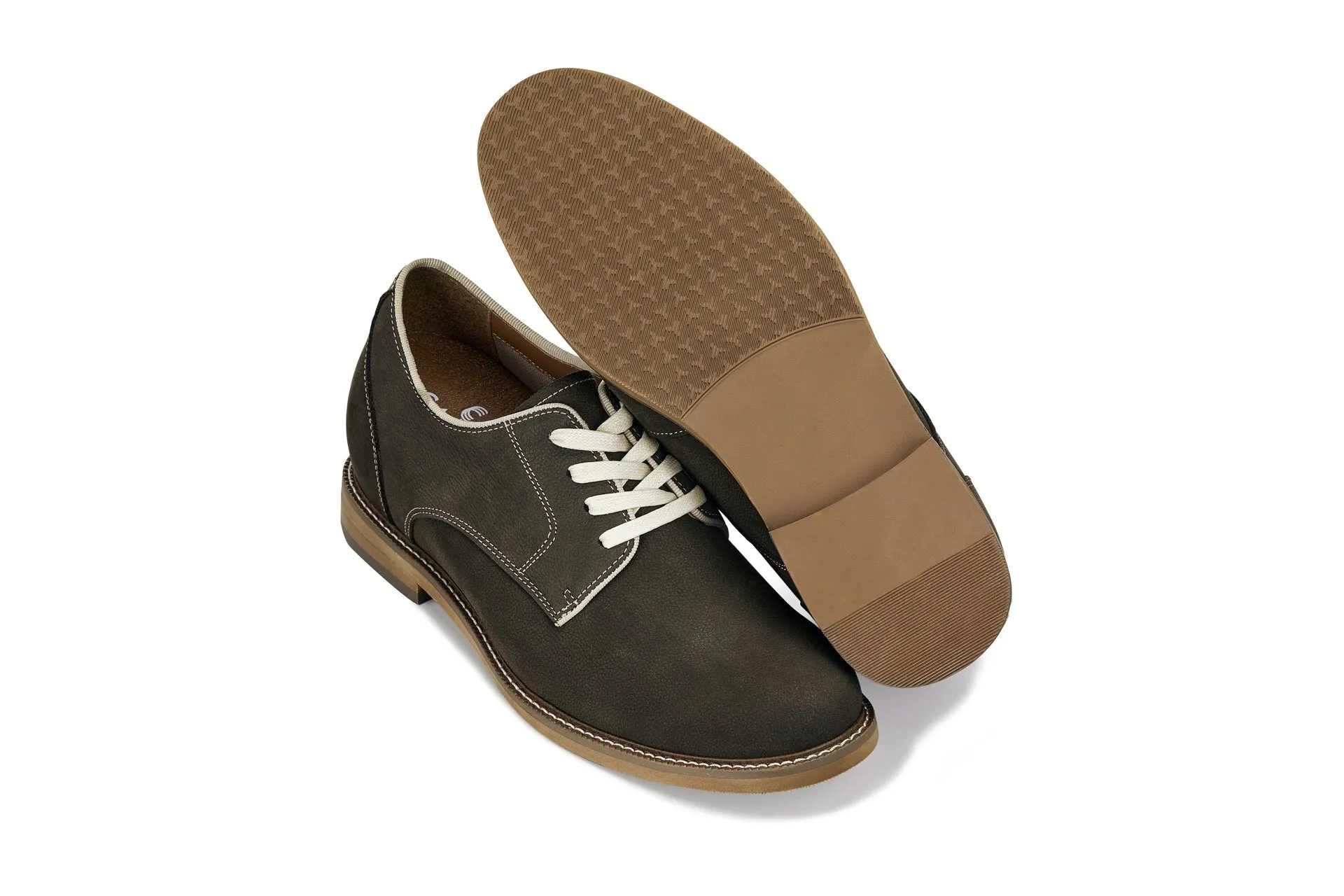 CALTO - J1311 - 3 Inches Taller (Sardine Grey) - Business Casual Leather Derbies