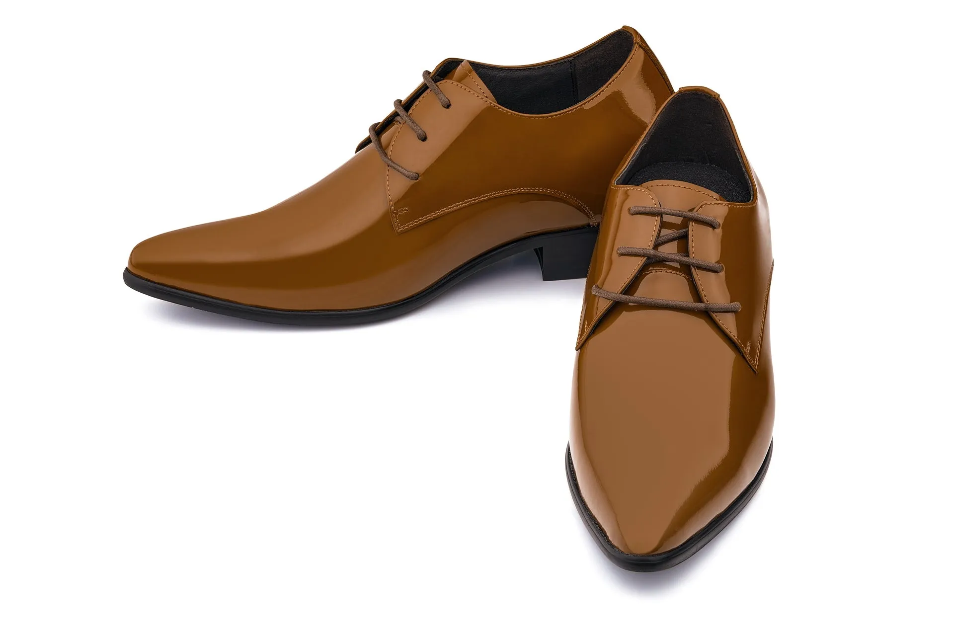 CALTO - K2728 - 2.8 Inches Taller (Light Brown) - Patent Leather Sharp Toe Dress Derbies - Lightweight