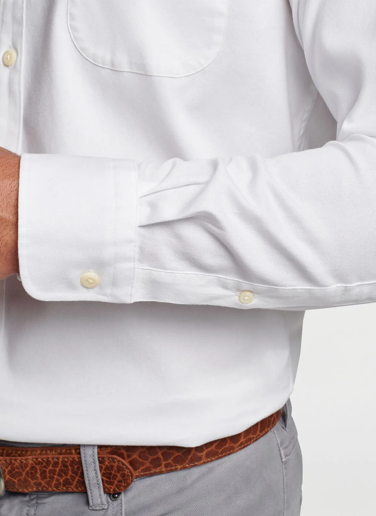 CAMPBELL CROWN PINPOINT COTTON STRETCH SHIRT - WHITE