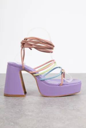 Daisy Street Strappy Platform Heeled Sandals in Pastel Multi