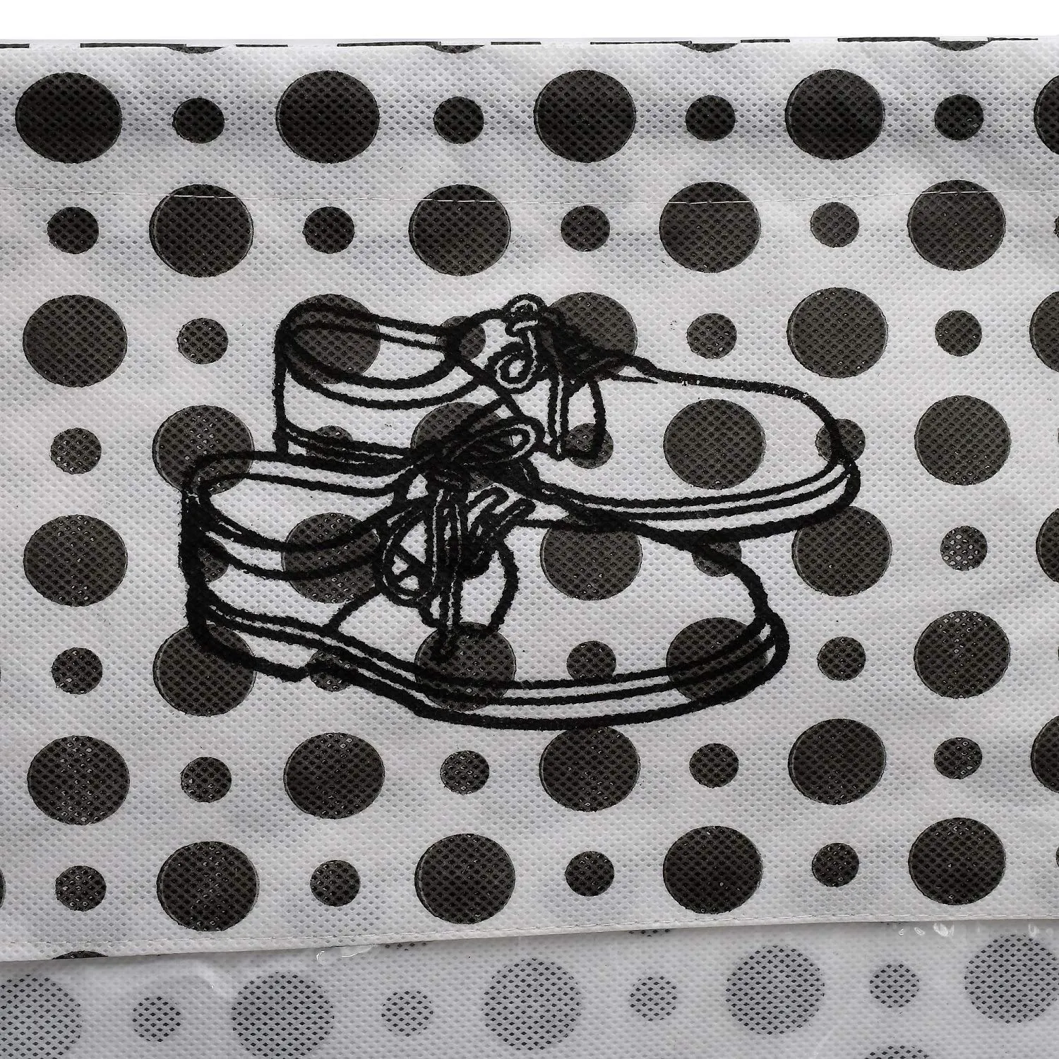 Heart Home Polka Dots Design 6 Piece Non Woven Travel Shoe Organizer Space Saving Fabric Storage Bags Organizer (Black & White)- HEART4055