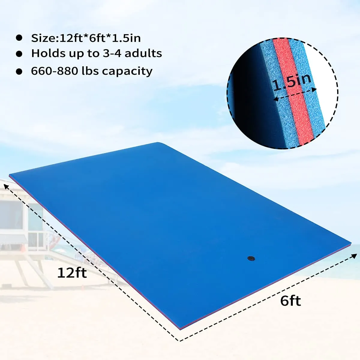 ITEM# 0016   Outroad Water Floating Mat Water Floating Foam Pad for Lakes Lily Pad Beach Floatation Pad for Pools &Beach, Multiple Size, Suitable for Many People (Watch Video)