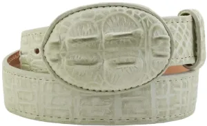 Kids Off White Western Cowboy Belt Crocodile Print Leather - Rodeo Buckle