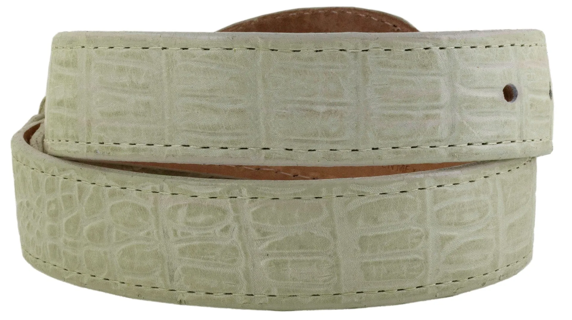 Kids Off White Western Cowboy Belt Crocodile Print Leather - Rodeo Buckle