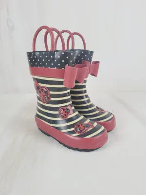 LADYBUG BLACK/WHITE RAINBOOTS SIZE 5 PRE-LOVED