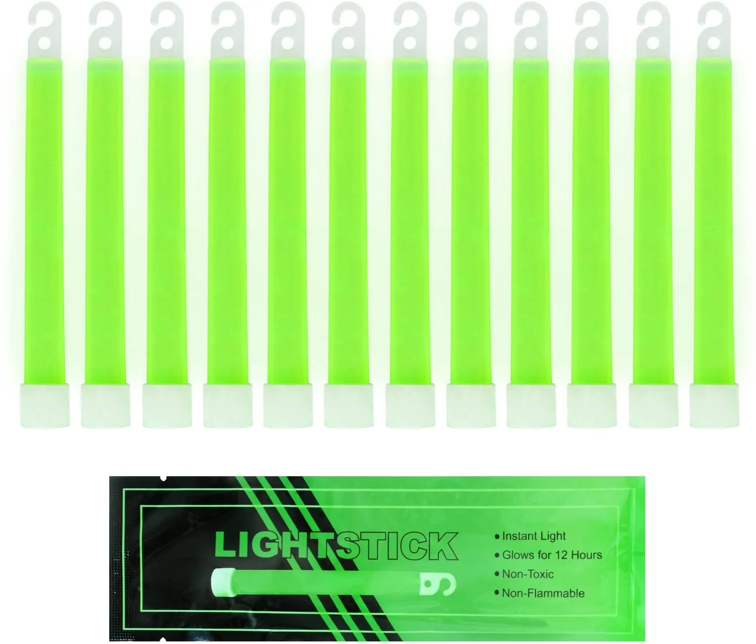 MediTac Green Glow Stick - Bright 6" Snap Sticks With 12 Hour Duration