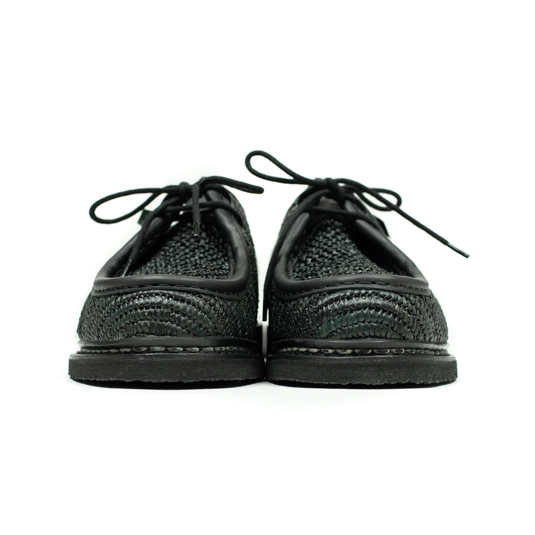 Michael Raphia tyrolean derbies in black raffia and leather piping
