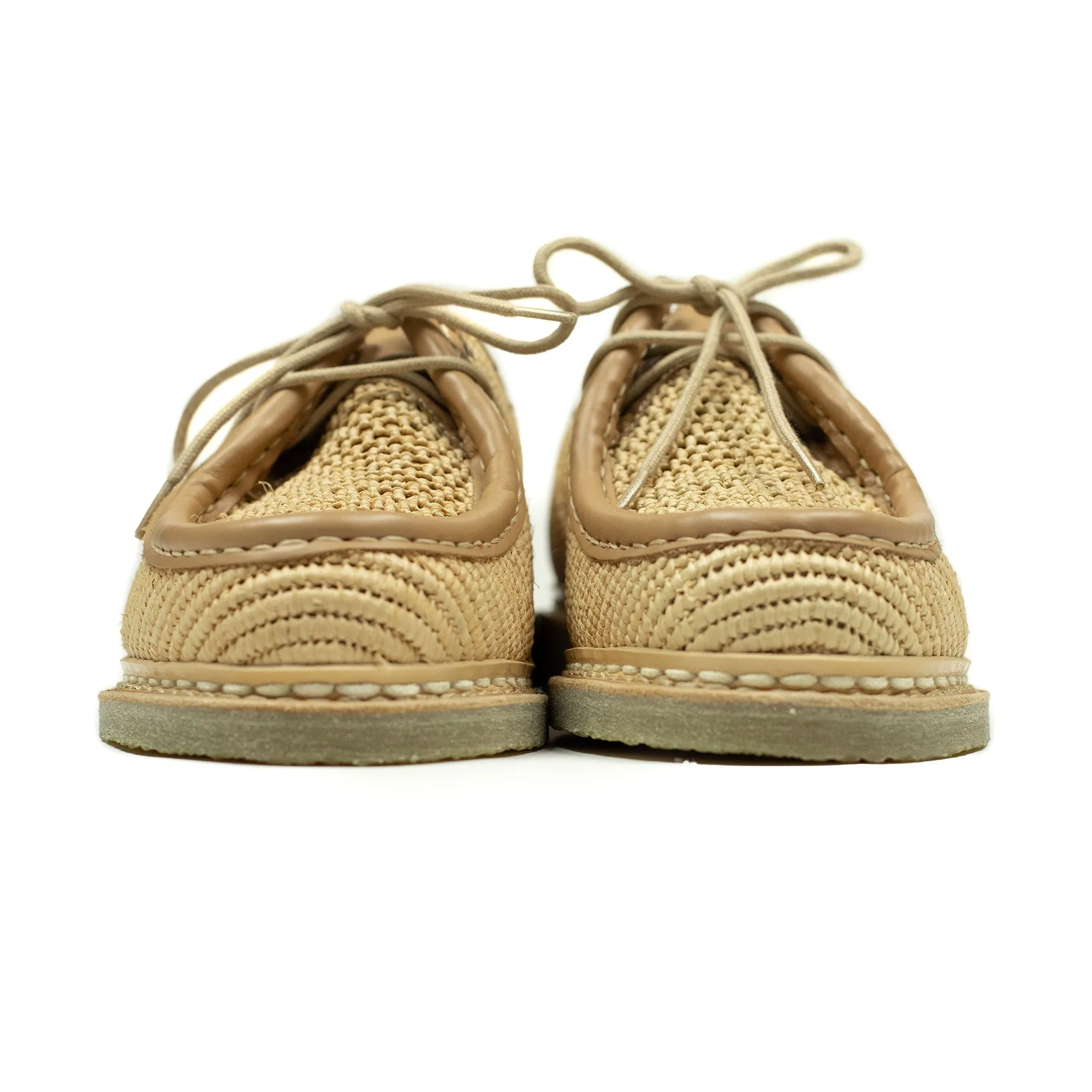 Michael Raphia tyrolean derbies in natural raffia and leather piping