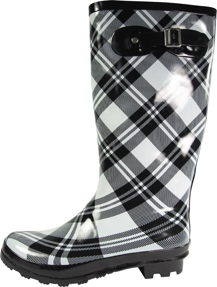 New Womens Rain Boots Rubber Solid Color Hi Height Wellie Hi Calf Snow Rainboots, 38740