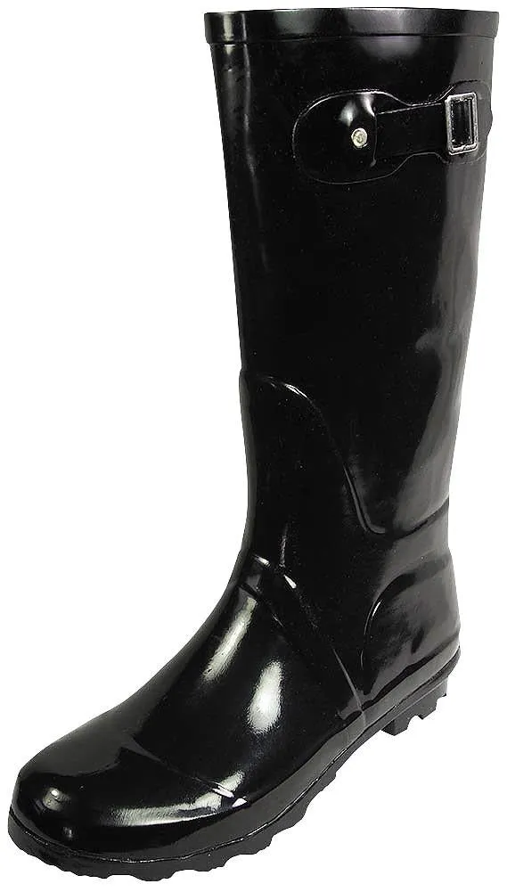 New Womens Rain Boots Rubber Solid Color Hi Height Wellie Hi Calf Snow Rainboots, 38740