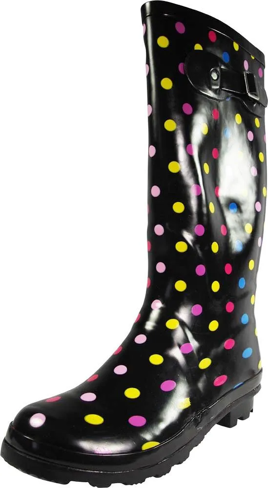 New Womens Rain Boots Rubber Solid Color Hi Height Wellie Hi Calf Snow Rainboots, 38740