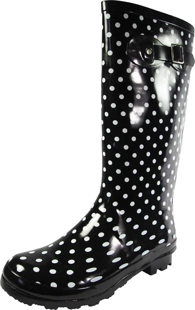 New Womens Rain Boots Rubber Solid Color Hi Height Wellie Hi Calf Snow Rainboots, 38740