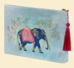 Velvet Zip Pouch-Elephant in Cornflower