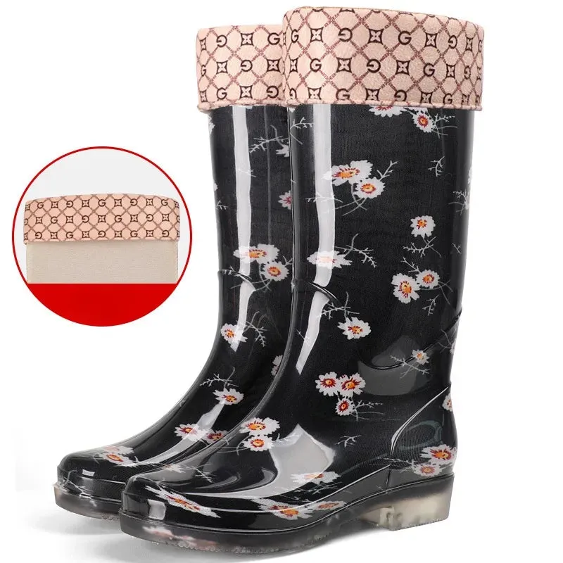 Women's Floral Print Rain Boots Waterproof Work Garden Water Non-slip Rubber Boot - WRB50144