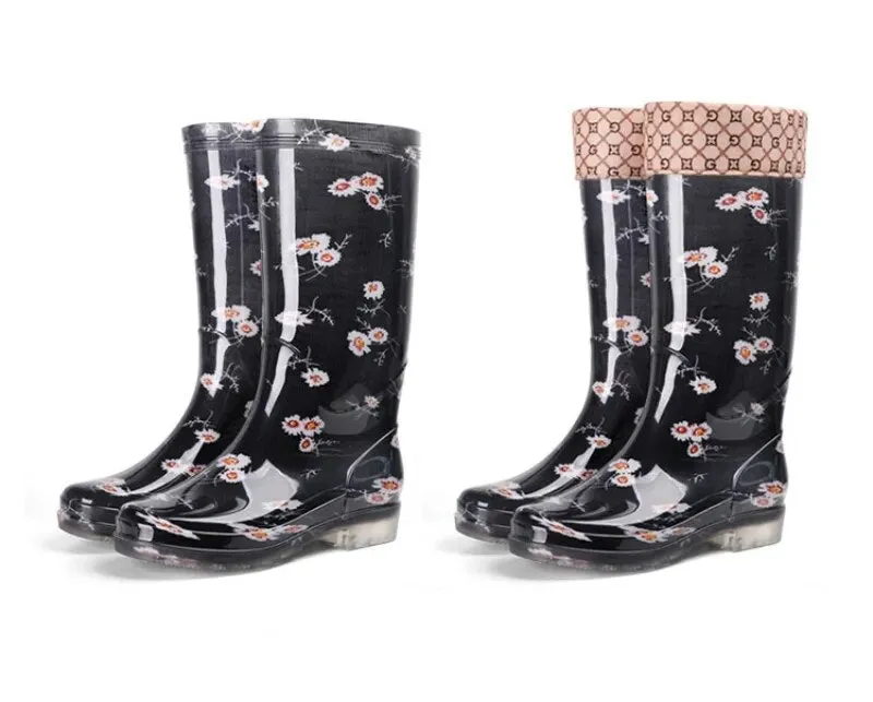 Women's Floral Print Rain Boots Waterproof Work Garden Water Non-slip Rubber Boot - WRB50144