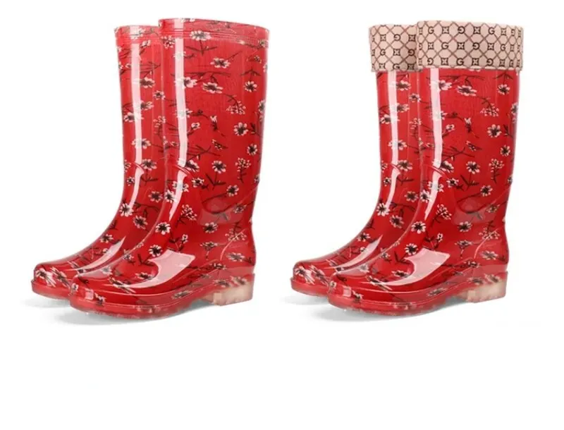 Women's Floral Print Rain Boots Waterproof Work Garden Water Non-slip Rubber Boot - WRB50144