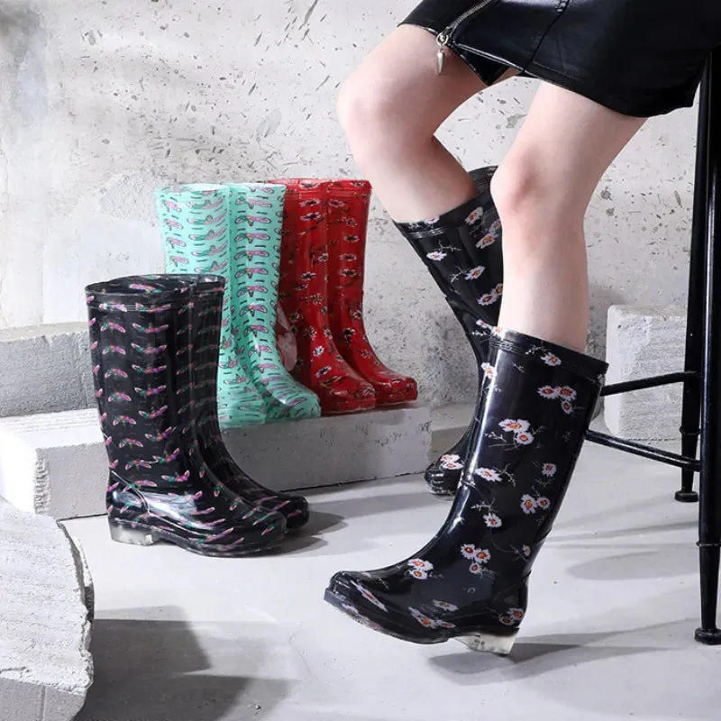 Women's Floral Print Rain Boots Waterproof Work Garden Water Non-slip Rubber Boot - WRB50144